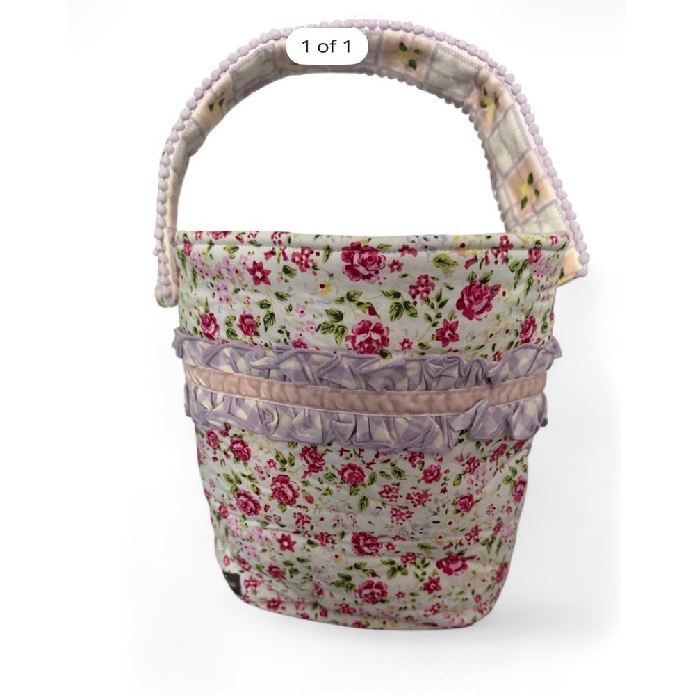 Matilda Jane Floral Quilted Tote Bag Ruffle Purple Gingham Cottagecore NWT retro